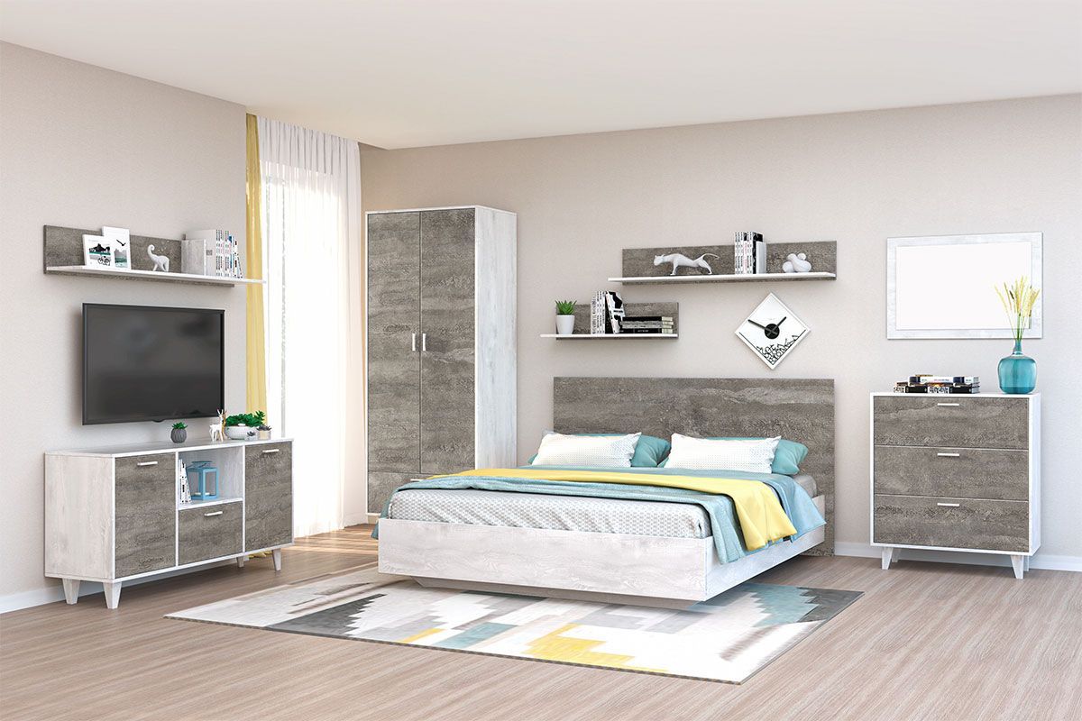 Эго Кровать 1,4 (арт.031) (сп/м 1400*2000мм) (б/матр.), (бетон светлый/камень темный) | фото 2