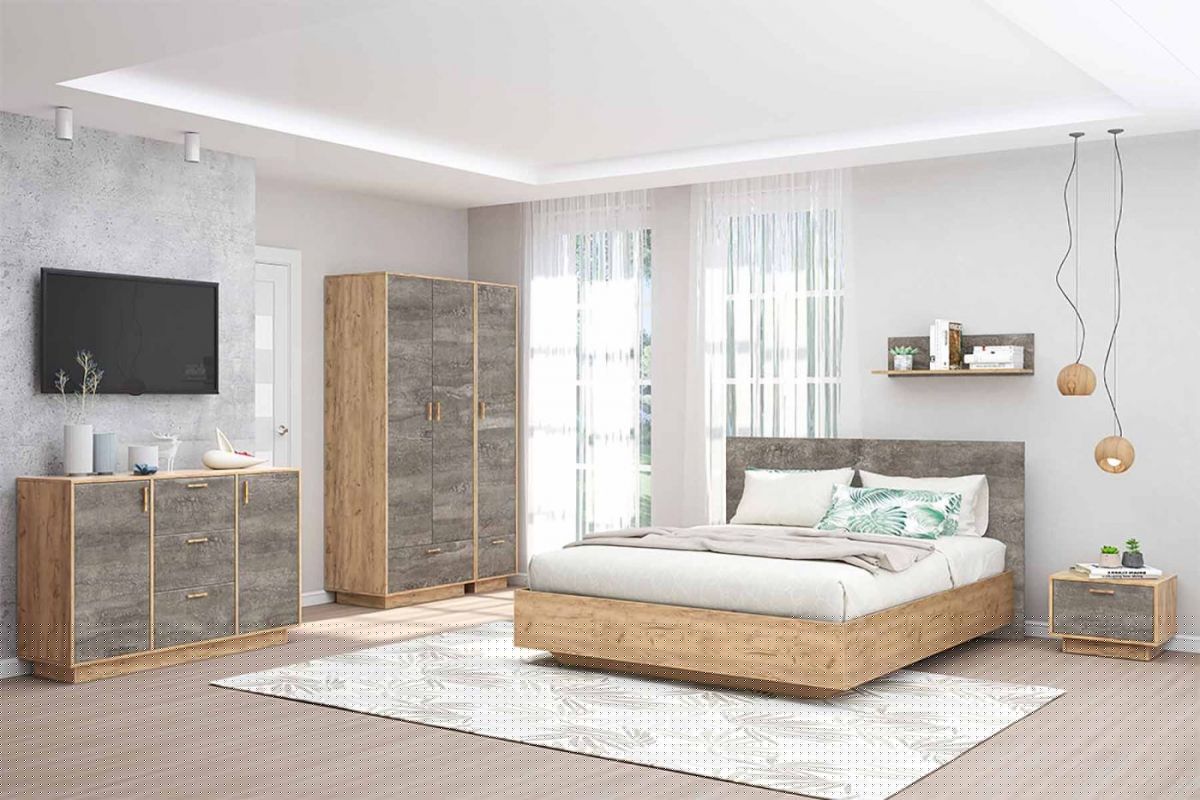 Эго Кровать 1,6 (арт.031-М1), (б/матр.), (дуб крафт золотой/камень темный) | фото 2