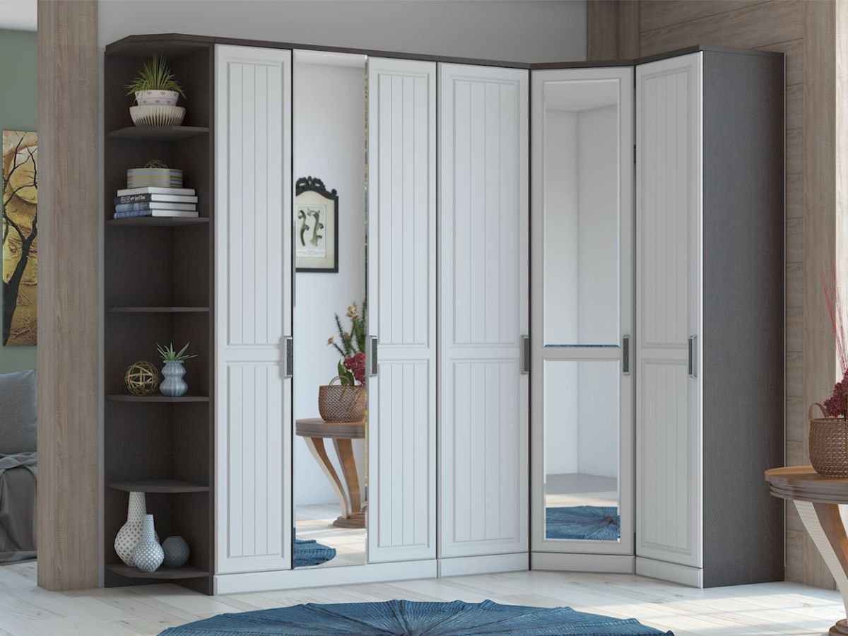 Шкаф угловой с ЗЕРКАЛОМ НКМ ВЕНЕЦИЯ-1 Секция- 5 (Венге/Белое дерево) | фото 3