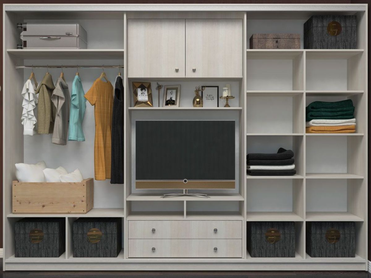 Шкаф-купе Валерия с нишей под ТВ 2800 ЛДСП/Зеркало/ЛДСП (Монорельс) ЛДСП 2 кат. | фото 2